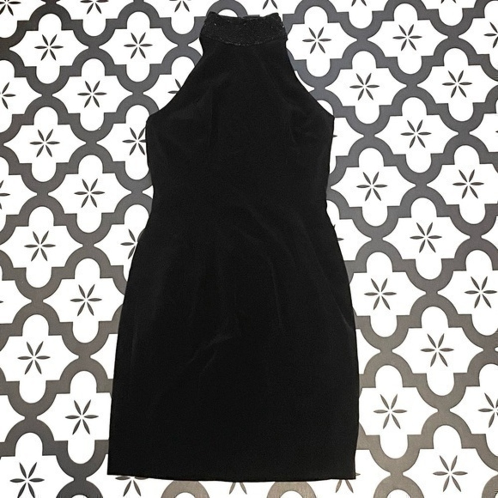 Oleg Cassini Black Tie Dress, 6, Beaded neck and back, Like New Condition
